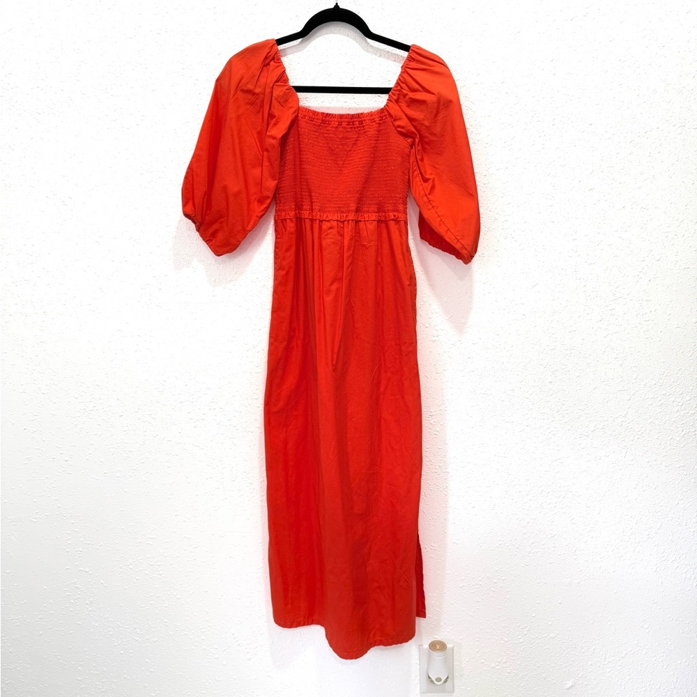 Bold Red Smocked Maxi Dress with Puff Sleeves XS - Picture 8 of 10